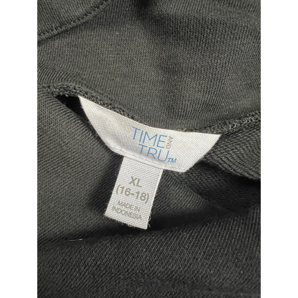 Time and Tru Pullover Womens XL Black Funnel Neck Button Shoulder French Terry - Picture 5 of 8